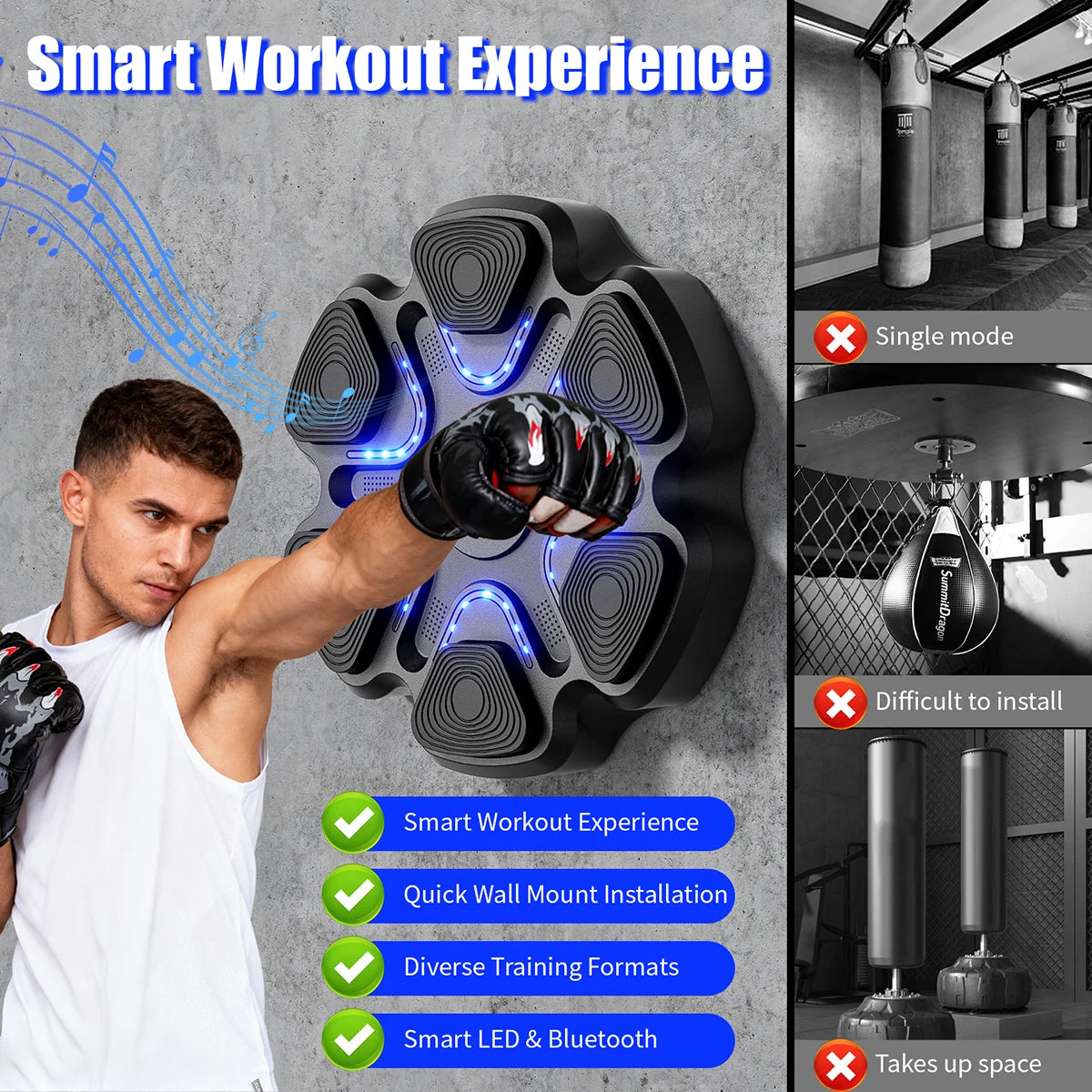 Music Boxing Machine for Adults and Kids, Smart Bluetooth Boxing Training Equipment with Gloves for Home,Office and Gym by Home for Health and Beauty