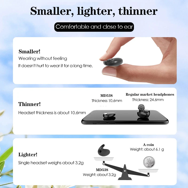 SK Ultra-thin Sleep Headphones 5.3 Wireless Bluetooth Headset Invisible Earbuds Hidden In Ear Button Sports Earphones Waterproof by Home for Health and Beauty
