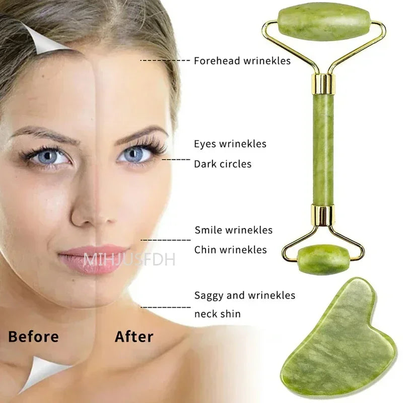 Natural Jade Roller Massager For Face, Body, Back Gua Sha by Home for Health and Beauty