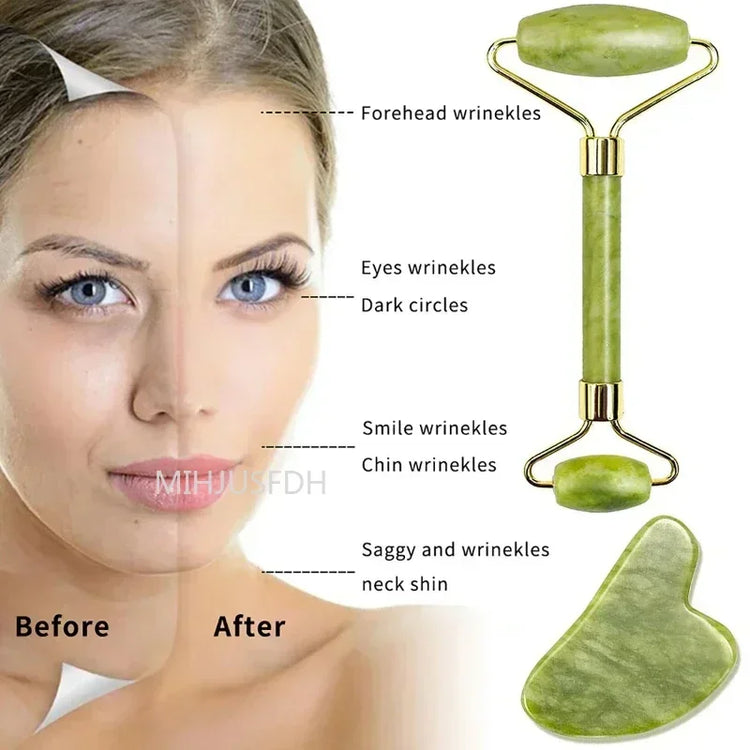 Natural Jade Roller Massager For Face, Body, Back Gua Sha by Home for Health and Beauty
