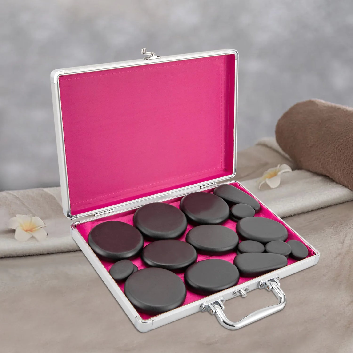 Hot Stones Massage Set, 18 Volcanic Rocks Body Massage Set, for Massage, Scraping, Hot Compress by Home for Health and Beauty