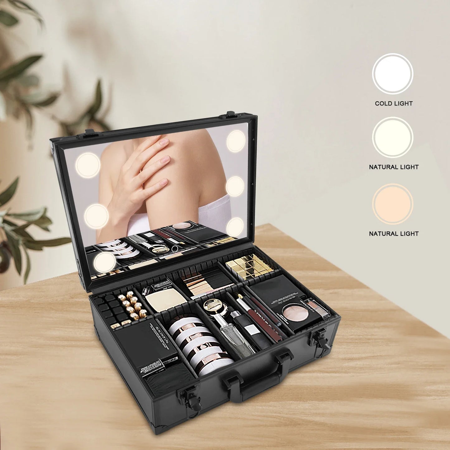 Cosmetic Case With LED Mirror Travel Makeup Box For Women