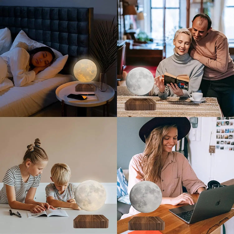 Magnetic Floating Rotating Moon Lamp with Wooden Base, 3 Color Temperature LED Night Lights of Print 3D for Unique Gifts, Room by Home for Health and Beauty