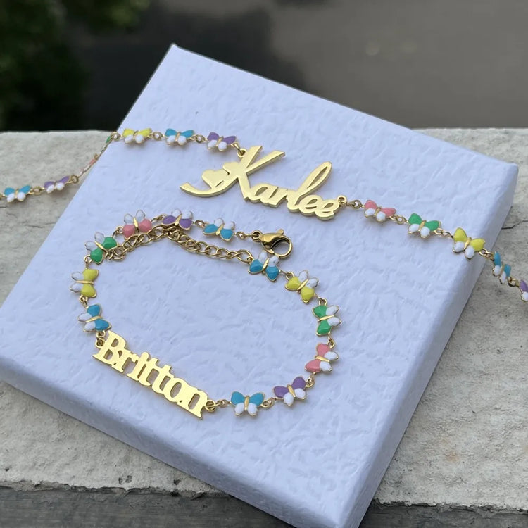 Custom Name Butterfly Necklace And Bracelet Set by Home for Health and Beauty