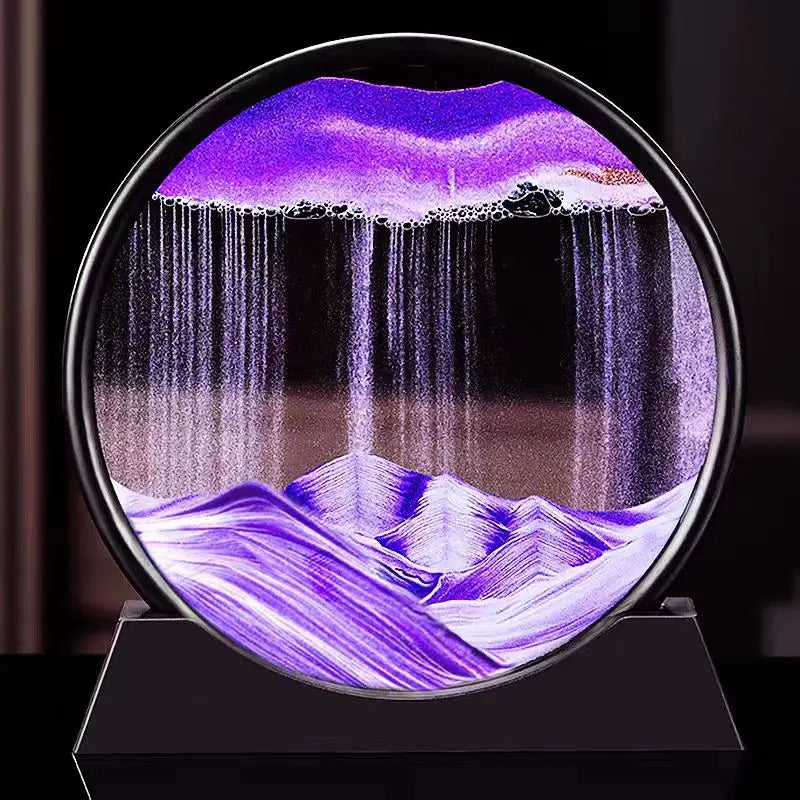 3D Moving Sand Art Picture Round Glass Deep Sea Sandscape Hourglass Quicksand Craft Flowing Sand Painting Office Home Decor Gift by Home for Health and Beauty