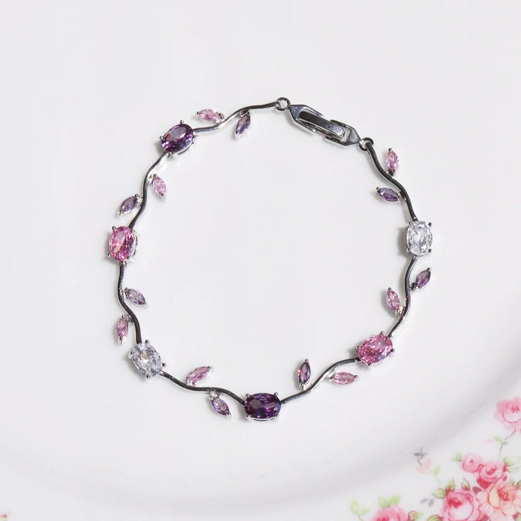 Luxury 16 Colors Sparkling Leaf Cubic Zirconia Branch Gold Silver Color CZ Crystal Bracelet Fashion Women Wedding Jewelry Gift by Home for Health and Beauty