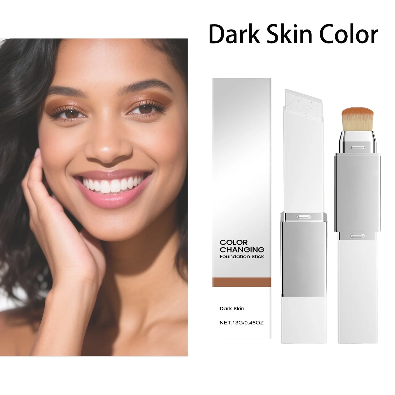 2-in-1 Color Changing Foundation Stick with Brush - Natural Matte Hydrating Long Lasting 13g by Home for Health and Beauty