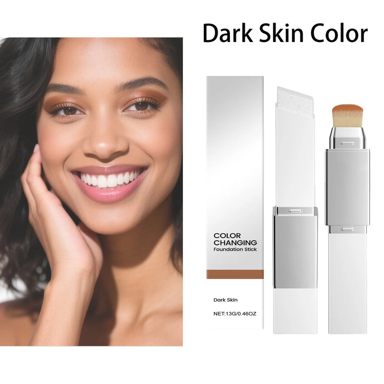 2-in-1 Color Changing Foundation Stick with Brush - Natural Matte Hydrating Long Lasting 13g by Home for Health and Beauty