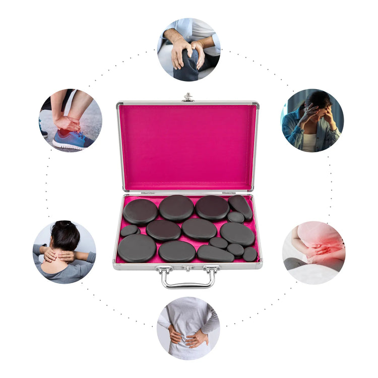 Hot Stones Massage Set, 18 Volcanic Rocks Body Massage Set, for Massage, Scraping, Hot Compress by Home for Health and Beauty