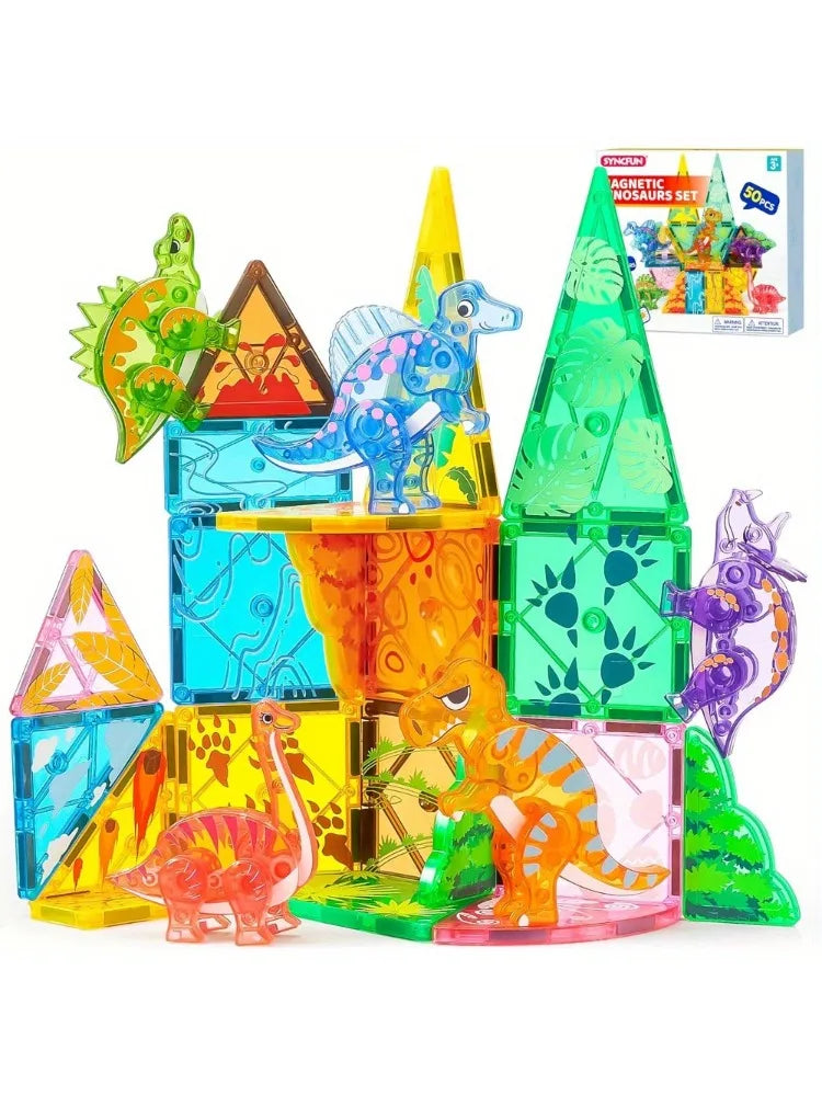 Magnetic Building Tiles Dinosaur Set 5 Dinosaurs STEM Toy by Home for Health and Beauty
