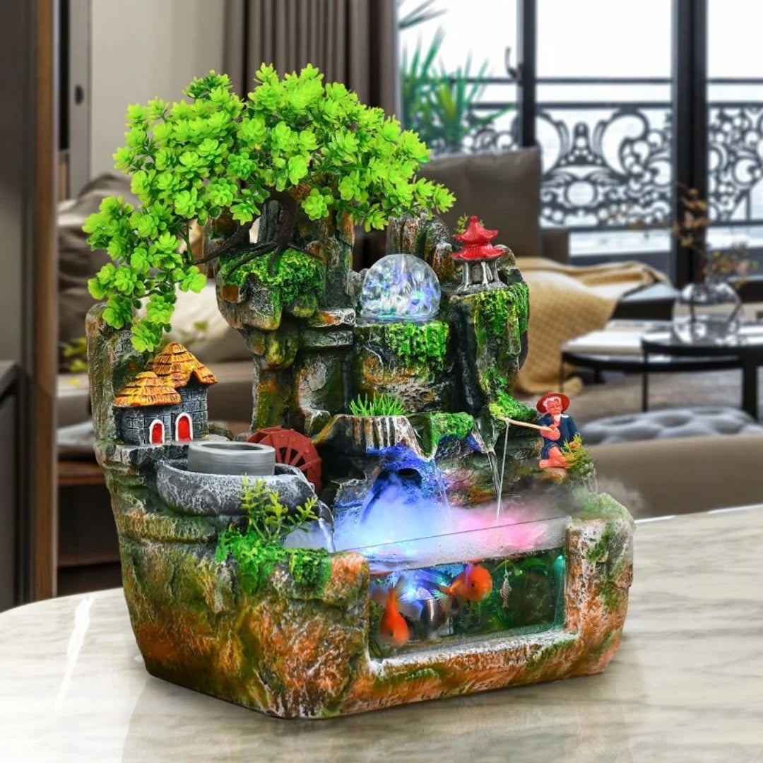 Lucky Feng Shui Money Tree Water Fountain With Resin Rockery by Home for Health and Beauty