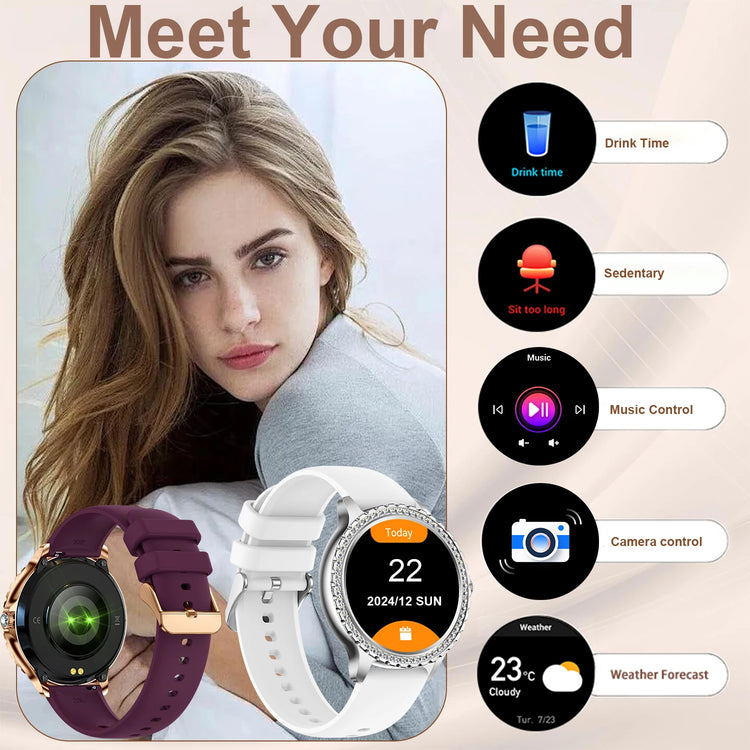 Smart Watch For women - 1.32" Touchscreen Fitness Tracker with Wireless Calls, Music Time Display, Step Counting by Home for Health and Beauty