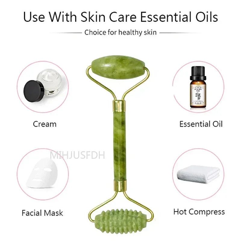 Natural Jade Roller Massager For Face, Body, Back Gua Sha by Home for Health and Beauty
