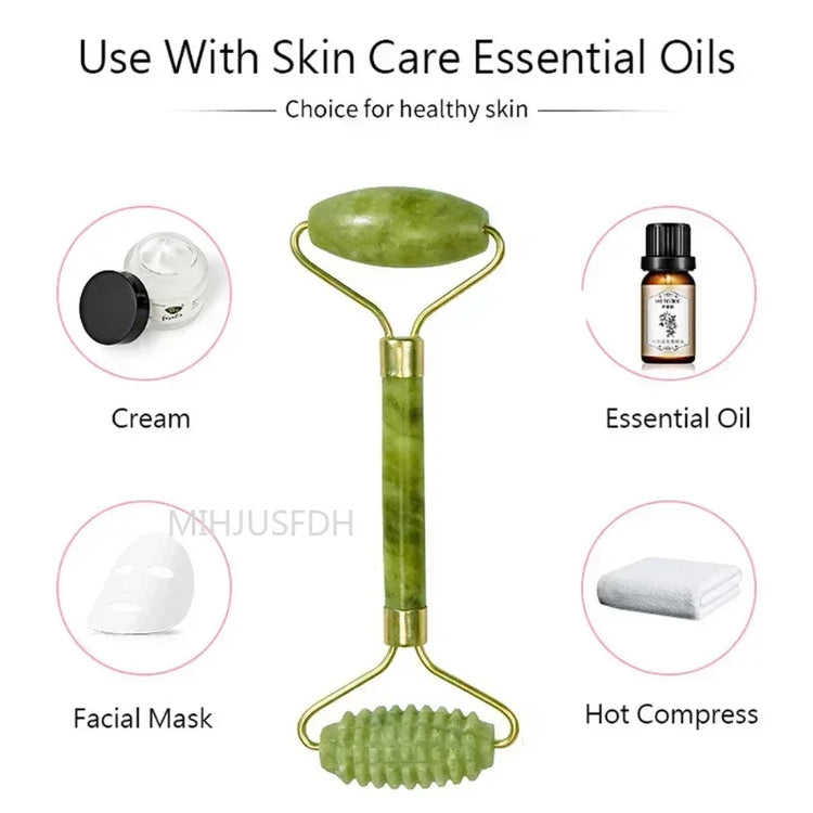 Natural Jade Roller Massager For Face, Body, Back Gua Sha by Home for Health and Beauty