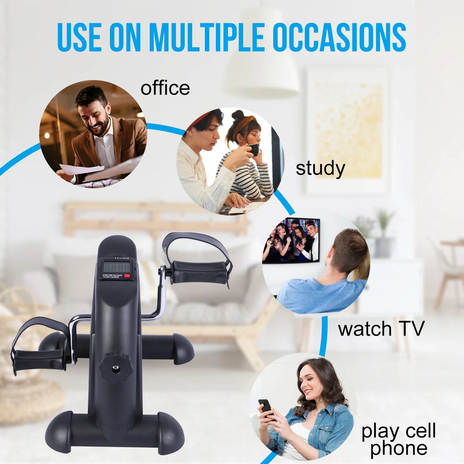 Mini Pedal Exercise Bike Under Desk Bicycle Trainer Fitness Cycling Portable LCD Display Arm Leg Fitness Equipment Home Office by Home for Health and Beauty