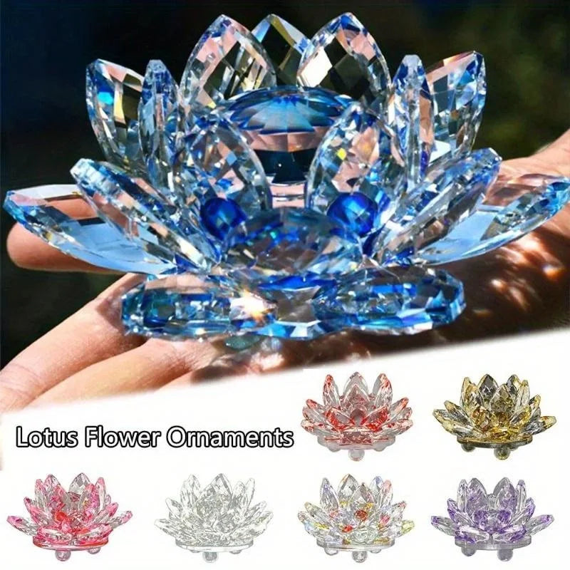 Crystal Lotus Flower Figurine Home Wedding Decoration Glass Craft Collection Paperweight Table Ornaments Souvenir Gifts by Home for Health and Beauty