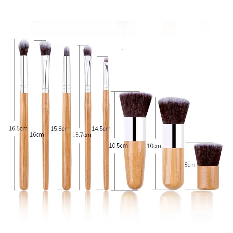 Natural Bamboo Handle Makeup Brush Set 11 Pcs Foundation Blending