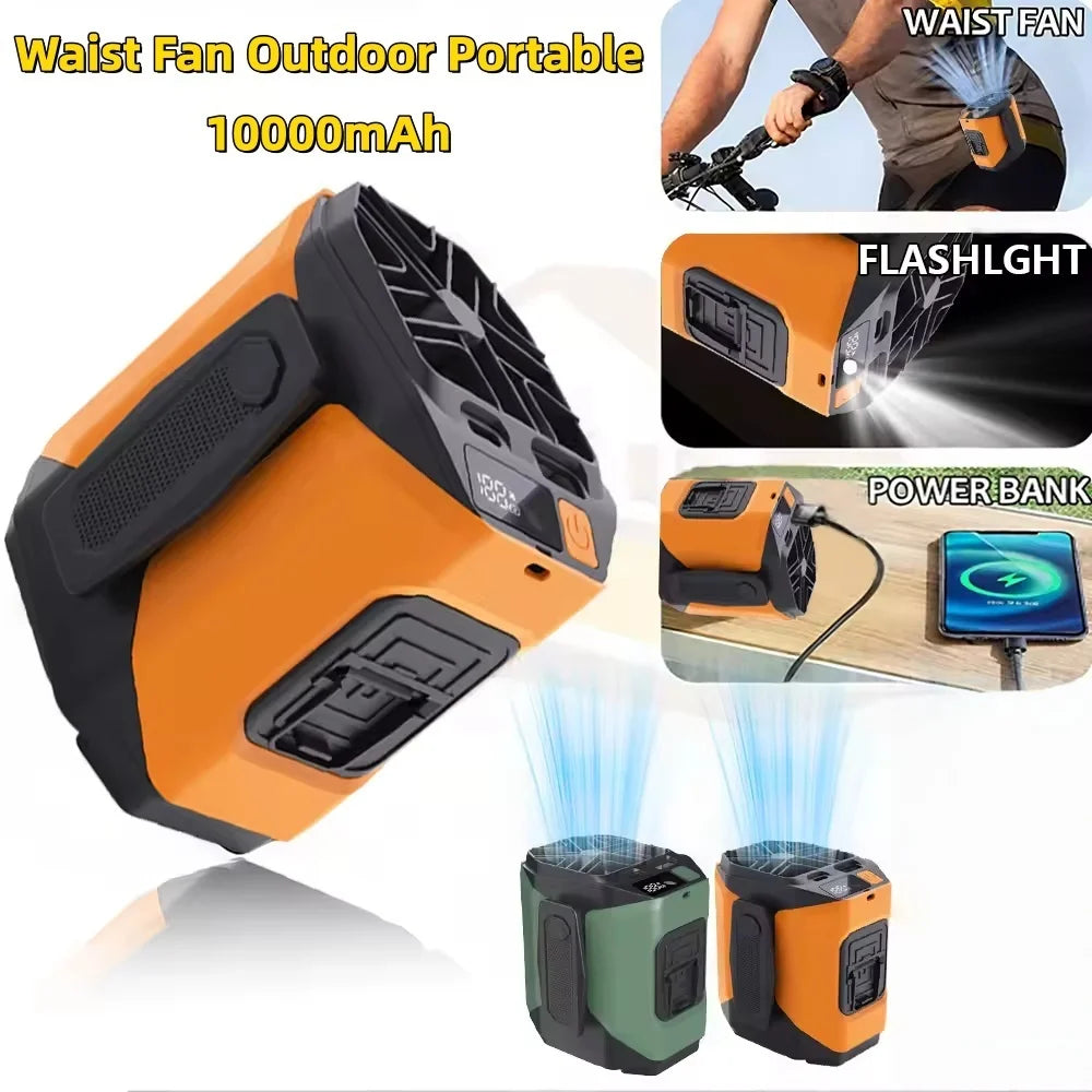 Portable Waist Fan 10000mAh with Power Bank LED Lighting Hanging Neck Fan 5 Speed Strong Airflow Cooling Fan for Outdoor Working by Home for Health and Beauty
