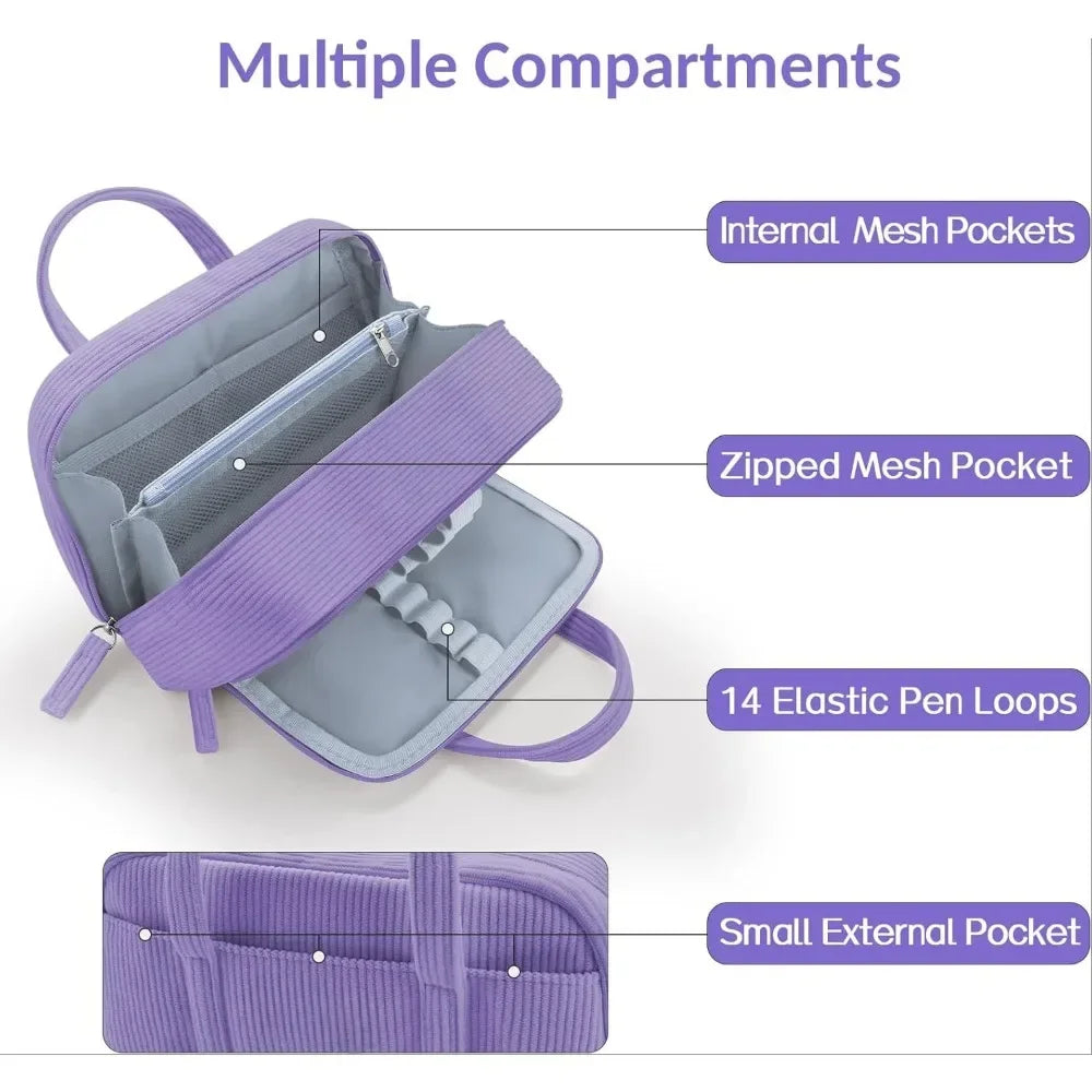 Soft Corduroy Pencil Case With Zipper Organizer