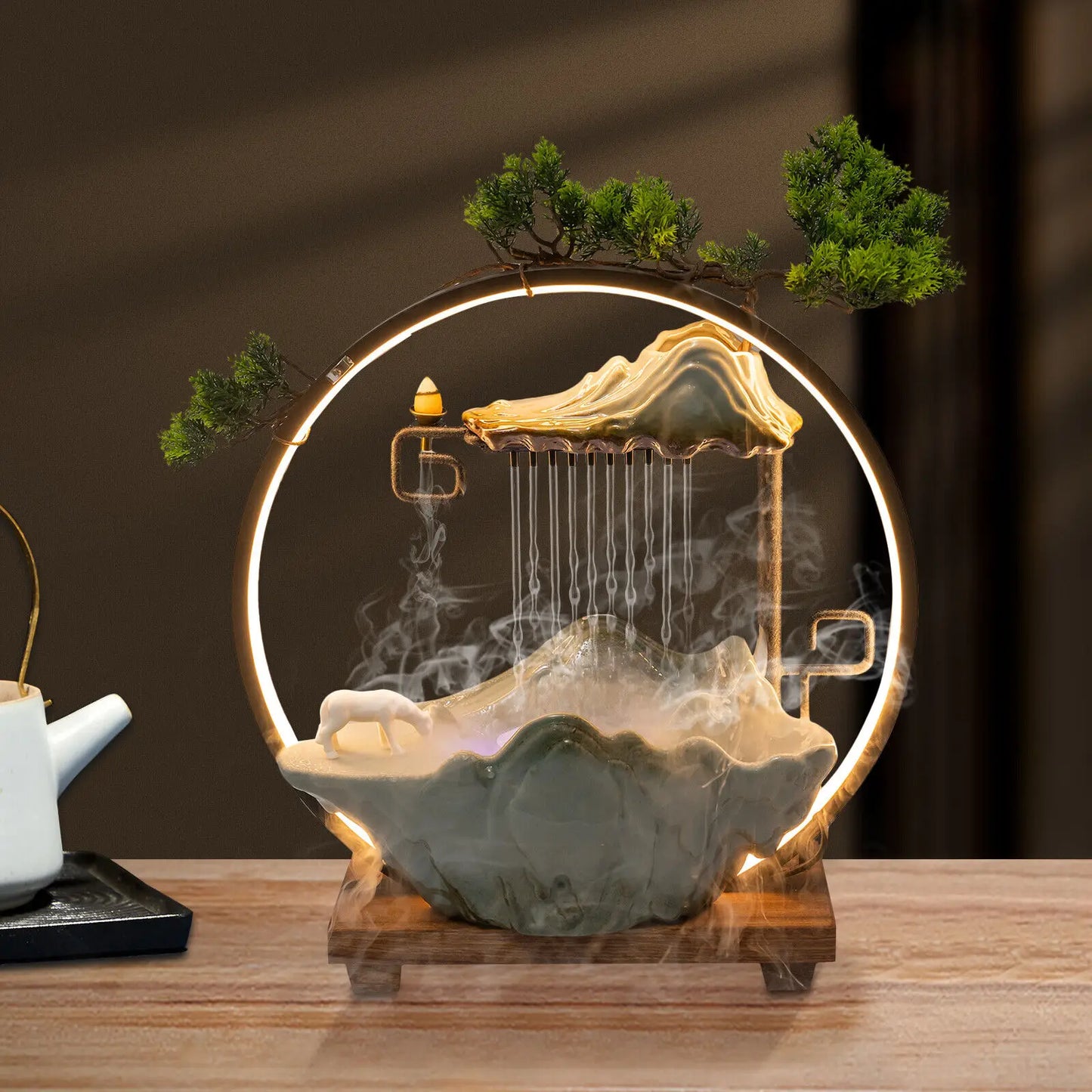 Tabletop Water Fountains Indoor Waterfall Decoration and LED for Meditation