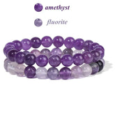 2Pcs Colorful Natural Stone Bead Bracelet Set 8MM Natural Agates Turquois Amethysts Quartzs Gem Stretch Bangle Jewelry Gift by Home for Health and Beauty