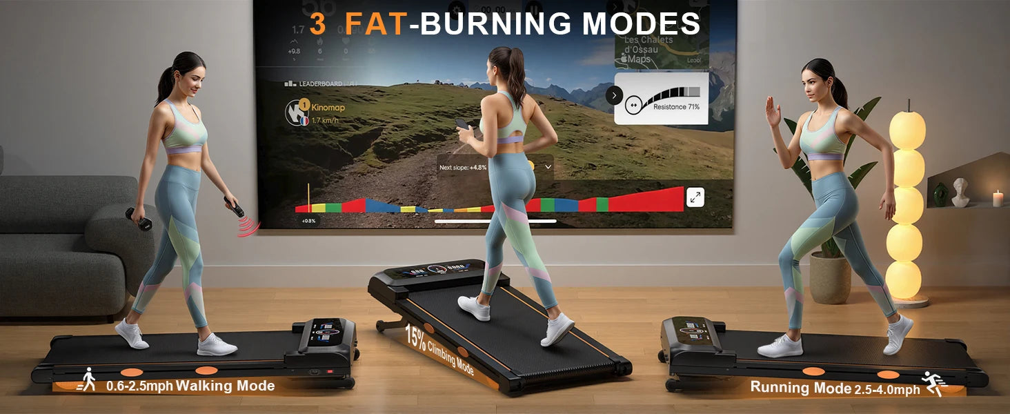 Walking Pad Treadmill with 3.5HP 17% Auto Incline 12-Level,450 lbs RGB UI Screen,3 in 1 Under Desk Treadmill with Auto Incline by Home for Health and Beauty