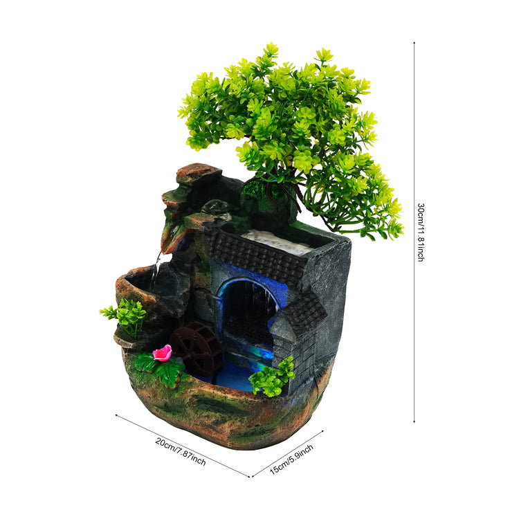 Tabletop Water Fountain with LED Light, Desktop Ornaments Resin Rockery Ornament for Office Living Room Desk Decor by Home for Health and Beauty