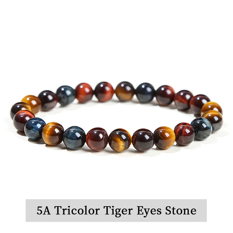 JD Natural Stone Beads Bracelet Amethyst Tiger Eye Crystal Quartz Agate Gem Beads Bangles Women Men Reiki Healling Jewelry Gift by Home for Health and Beauty