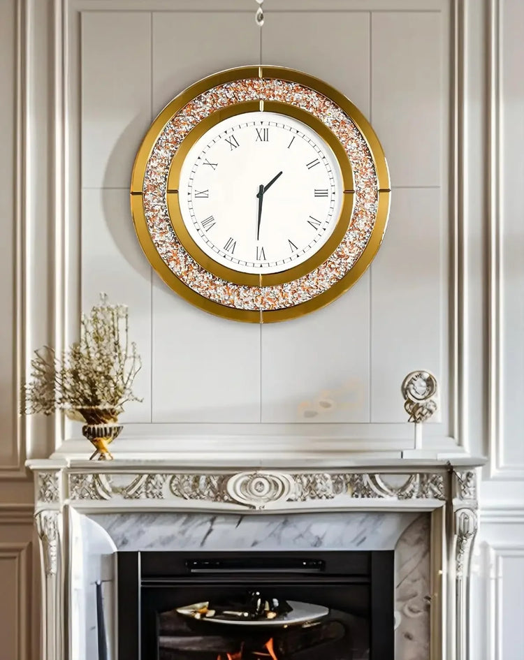 Crushed Diamond Wall Clock Round Decorative Mirrored Clock 24 inch Brown by Home for Health and Beauty