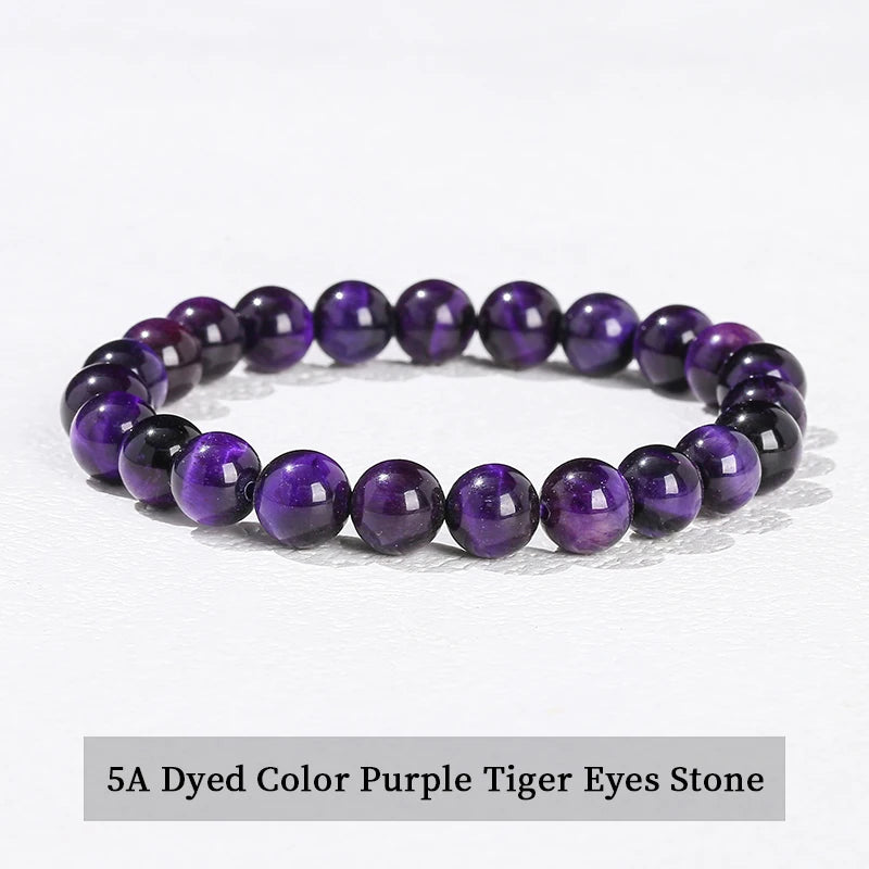 JD Natural Stone Beads Bracelet Amethyst Tiger Eye Crystal Quartz Agate Gem Beads Bangles Women Men Reiki Healling Jewelry Gift by Home for Health and Beauty