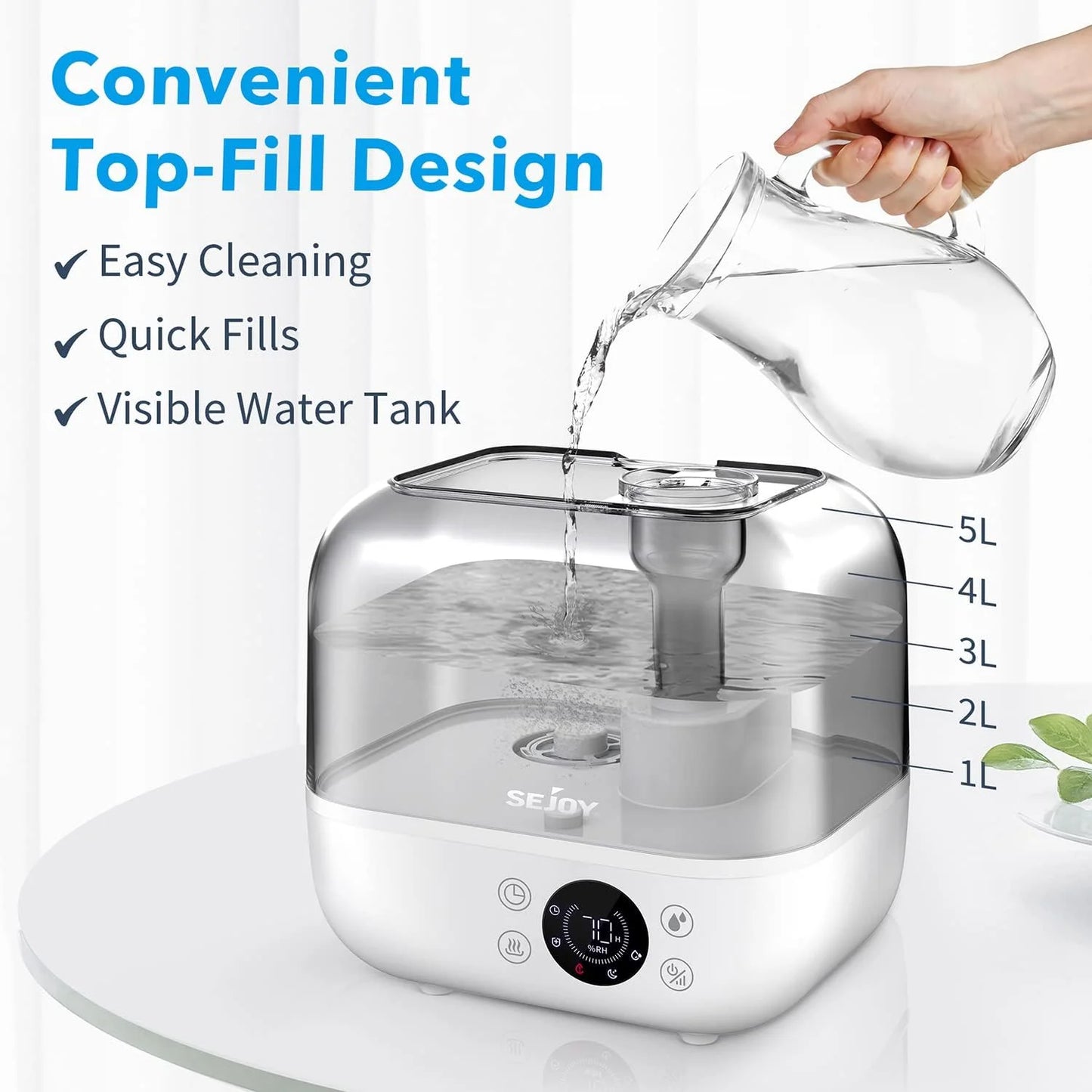 Sejoy Ultrasonic Cool Mist Humidifier Quiet Operation Timer