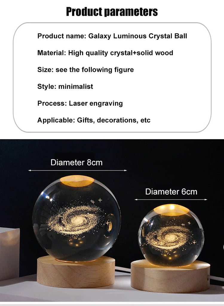 3D Moon Crystal Ball Astronomy Galaxy Solar System Saturn Luminous Balls Snow Glass Globe Night Light Home Desktop Decoration solar system sphere stand globe earth gyro ball planet by Home for Health and Beauty