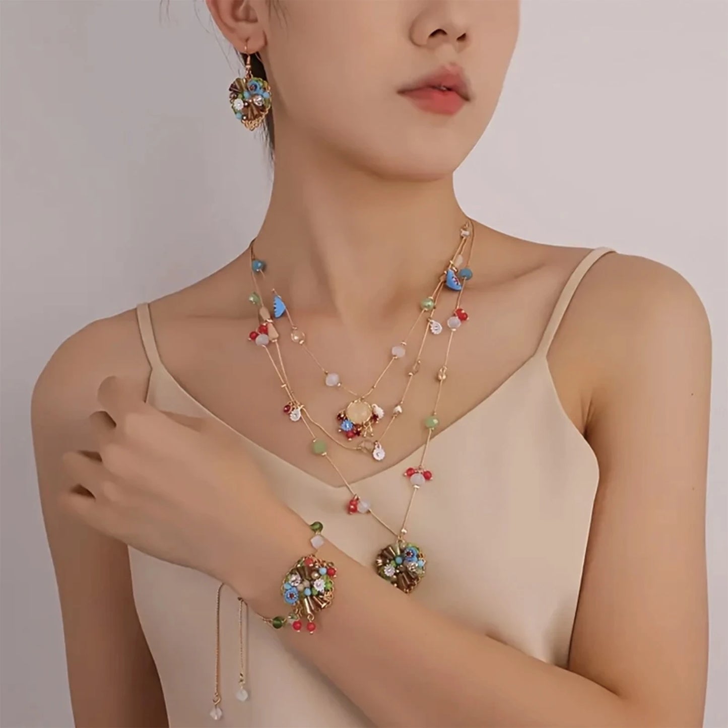 925 Silver Multi-layer Heart Bead Jewelry Set