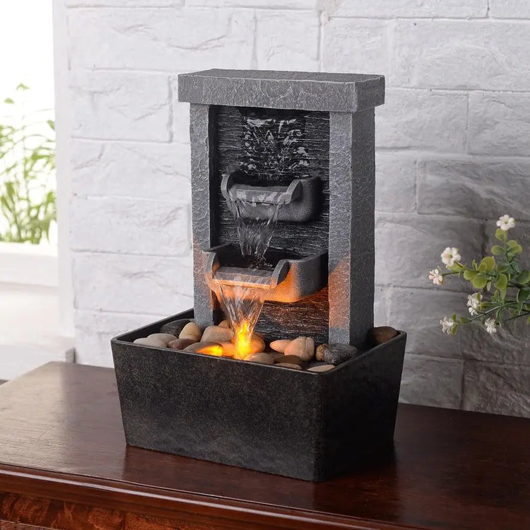 Home Decor 10.3 in Indoor Waterfall Fountain Relaxation High Pressure Water Pumps Tabletop Fountain Nature Feeling Water Fountai by Home for Health and Beauty