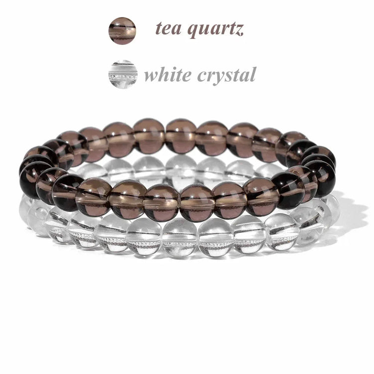 2Pcs Colorful Natural Stone Bead Bracelet Set 8MM Natural Agates Turquois Amethysts Quartzs Gem Stretch Bangle Jewelry Gift by Home for Health and Beauty