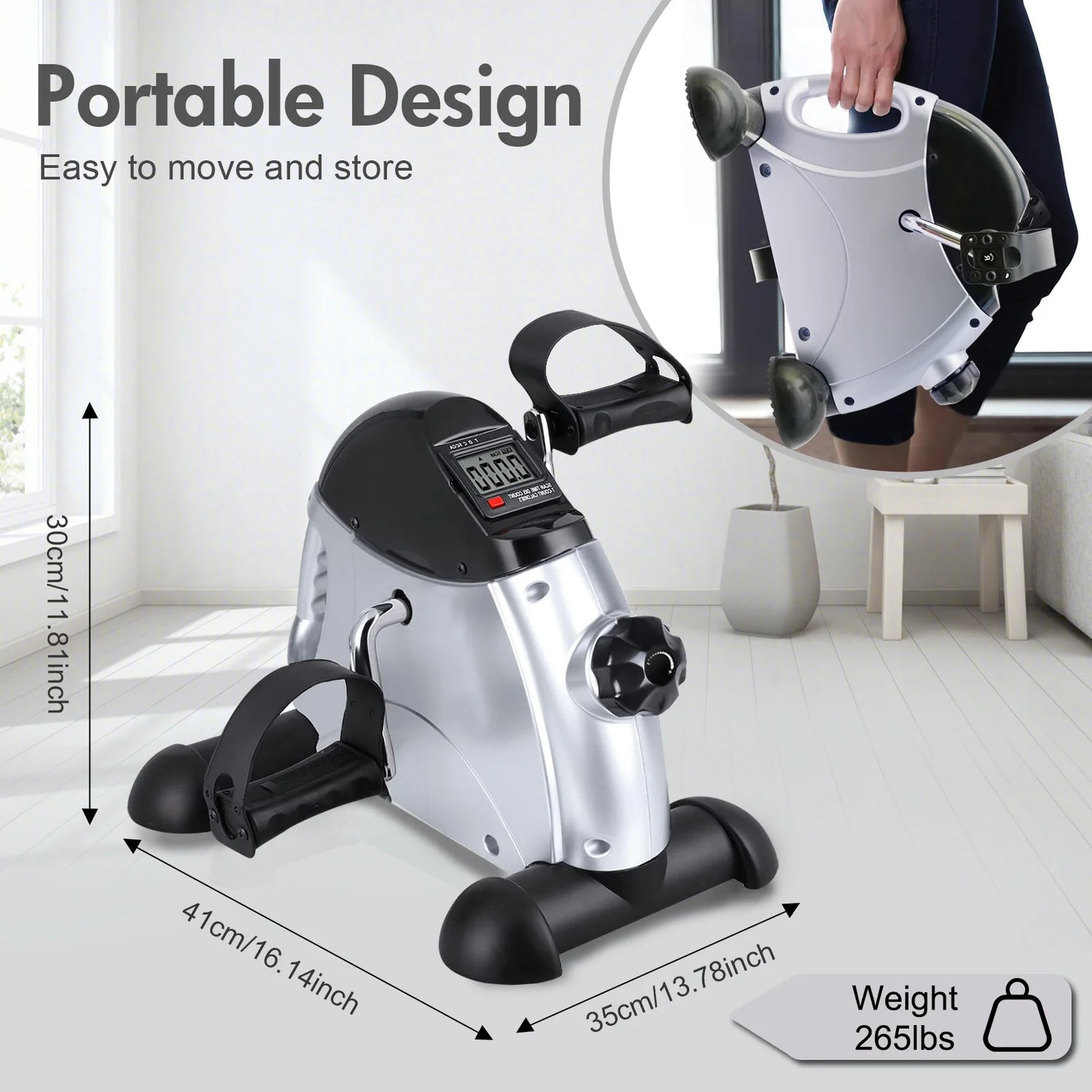 Mini Under Desk Pedal Exerciser Bike Multi-Function Motorized Digital With LCD Screen Display for Leg Arm and Knee for Elderly by Home for Health and Beauty