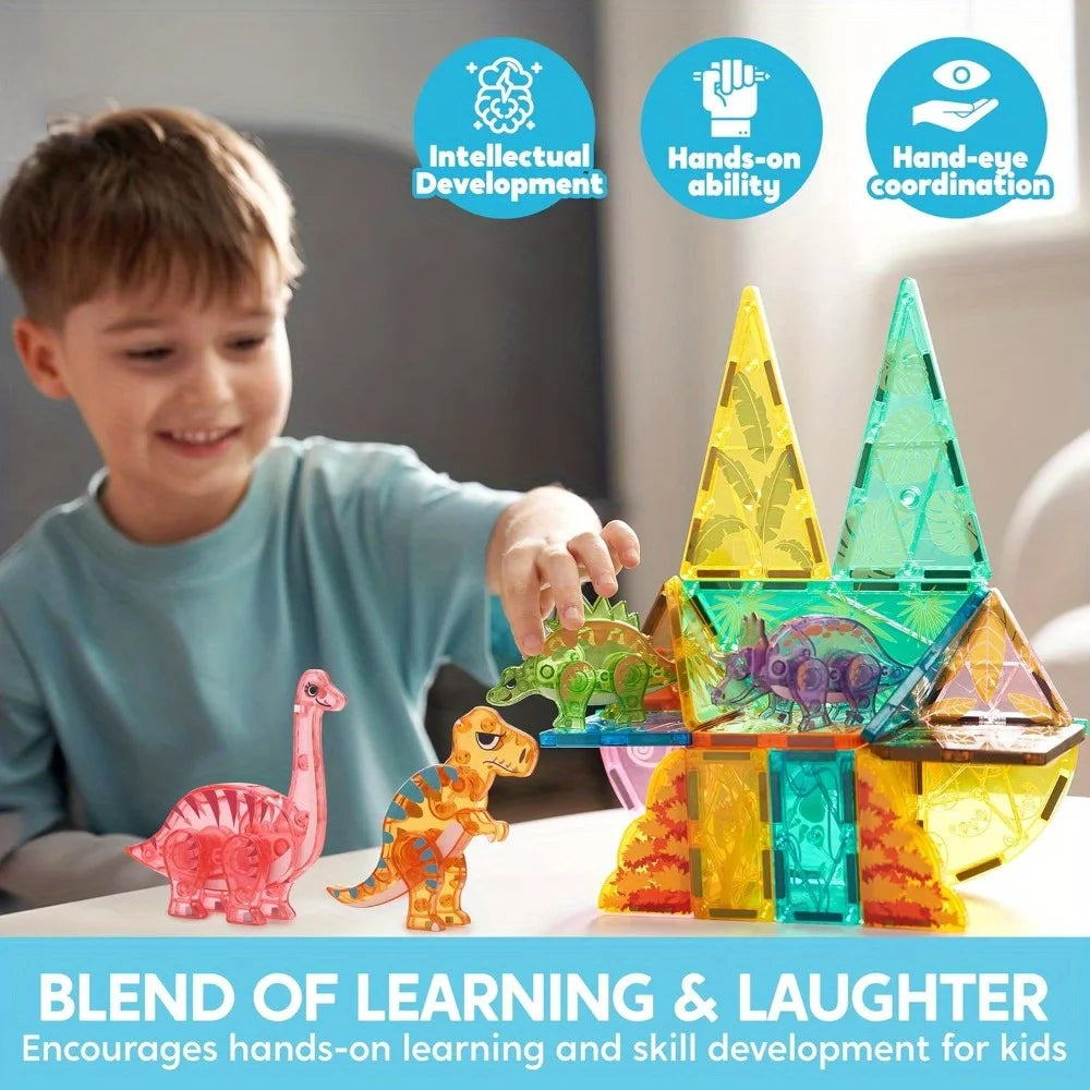 Magnetic Building Tiles Dinosaur Set 5 Dinosaurs STEM Toy