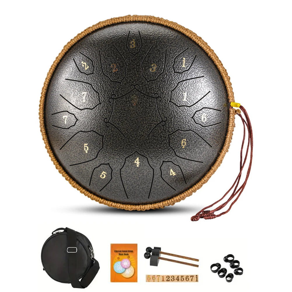 12 Inch Music Drum with Handbag Drumstick 15 Notes D Tone Ethereal Drum Yoga Meditation Sound Healing Beginner Hand Drum by Home for Health and Beauty