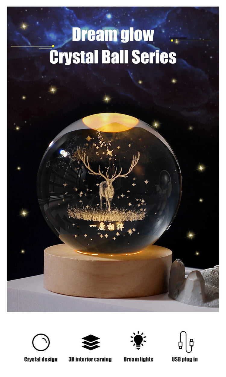 3D Moon Crystal Ball Astronomy Galaxy Solar System Saturn Luminous Balls Snow Glass Globe Night Light Home Desktop Decoration solar system sphere stand globe earth gyro ball planet by Home for Health and Beauty