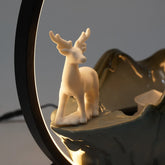 Ceramic Tabletop Fountain With Mist LED 110V Deer Figurine Pine Branches Easy Setup Quiet For Indoor Meditation Feng Shui Decor by Home for Health and Beauty