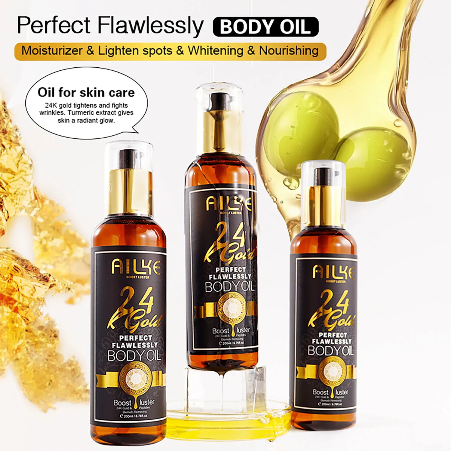 AILKE 24K Glod Flawlessly Skin Care Range, Skin Whitener, Reduce Dark Spots, Melanin, Wrinkles, Moisturize, For Women & Men by Home for Health and Beauty