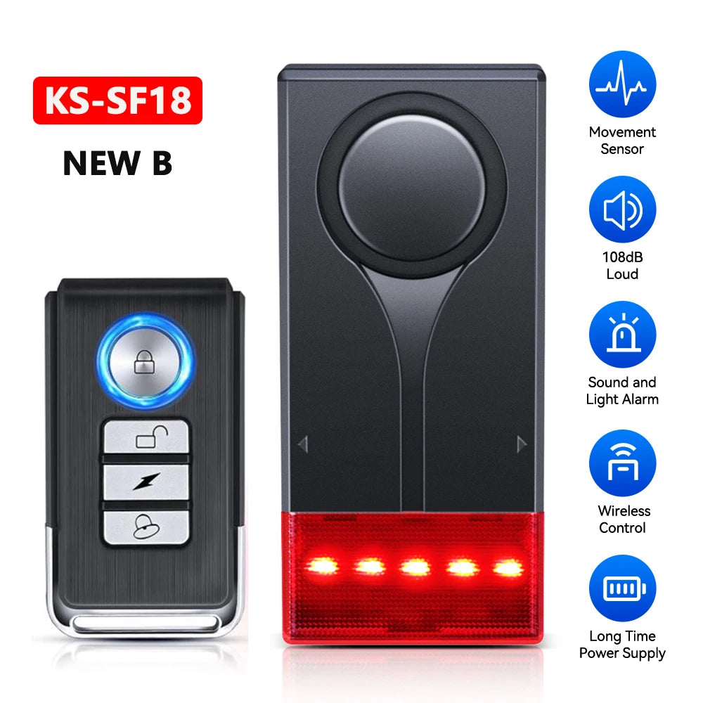 Wireless Vibration Bike Alarm With Remote Control Anti-Theft Alarm 110dB Loud Bike Door Window Alarm Home Safety System by Home for Health and Beauty