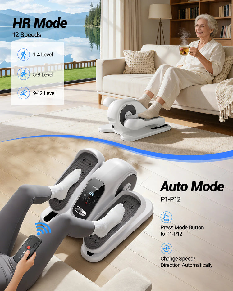 Electric Elliptical Machine Compact Under-Desk 12 Speed Forward Reverse Remote Control Auto Manual Modes for Home Office by Home for Health and Beauty