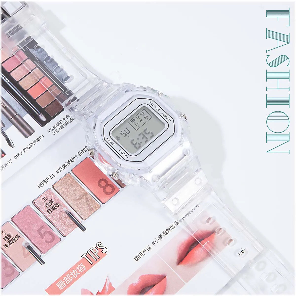 Sports Electronic Watch Waterproof Matcha Green Men and Women Square Student White LED Watch by Home for Health and Beauty