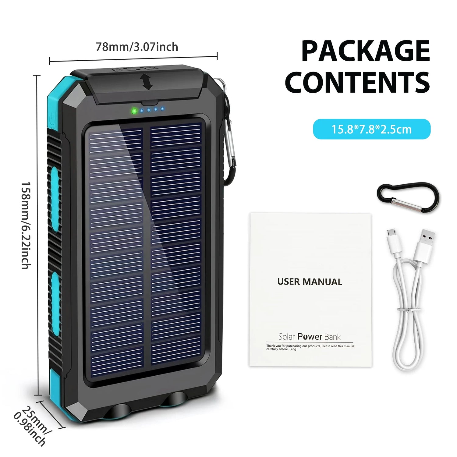 Solar Power Bank Portable Dual 30000mAh 5V USB Ports 2 LED Light Flashlight Fast Charging for iPhone Samsung Tablets by Home for Health and Beauty