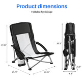 Camping Beach Chair Portable Lightweight Low Mesh Back Padded Armrests Folding Beach Chair with Cup Holder Storage Pocket for Camp Picnic Lawn by Home for Health and Beauty