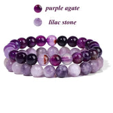 2Pcs Colorful Natural Stone Bead Bracelet Set 8MM Natural Agates Turquois Amethysts Quartzs Gem Stretch Bangle Jewelry Gift by Home for Health and Beauty