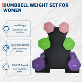 Hexagon PVC Coated Dumbbell Set for Home Gym Anti-Roll Hand Weights Strength Training Equipment for Men Women – 3, 5, 8 lb Pairs by Home for Health and Beauty