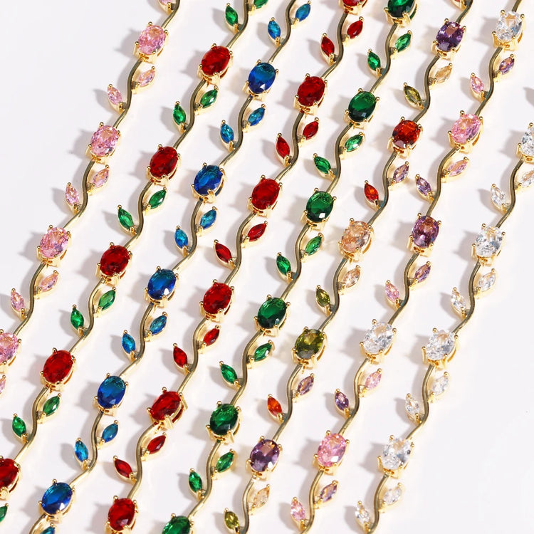 Luxury 16 Colors Sparkling Leaf Cubic Zirconia Branch Gold Silver Color CZ Crystal Bracelet Fashion Women Wedding Jewelry Gift by Home for Health and Beauty