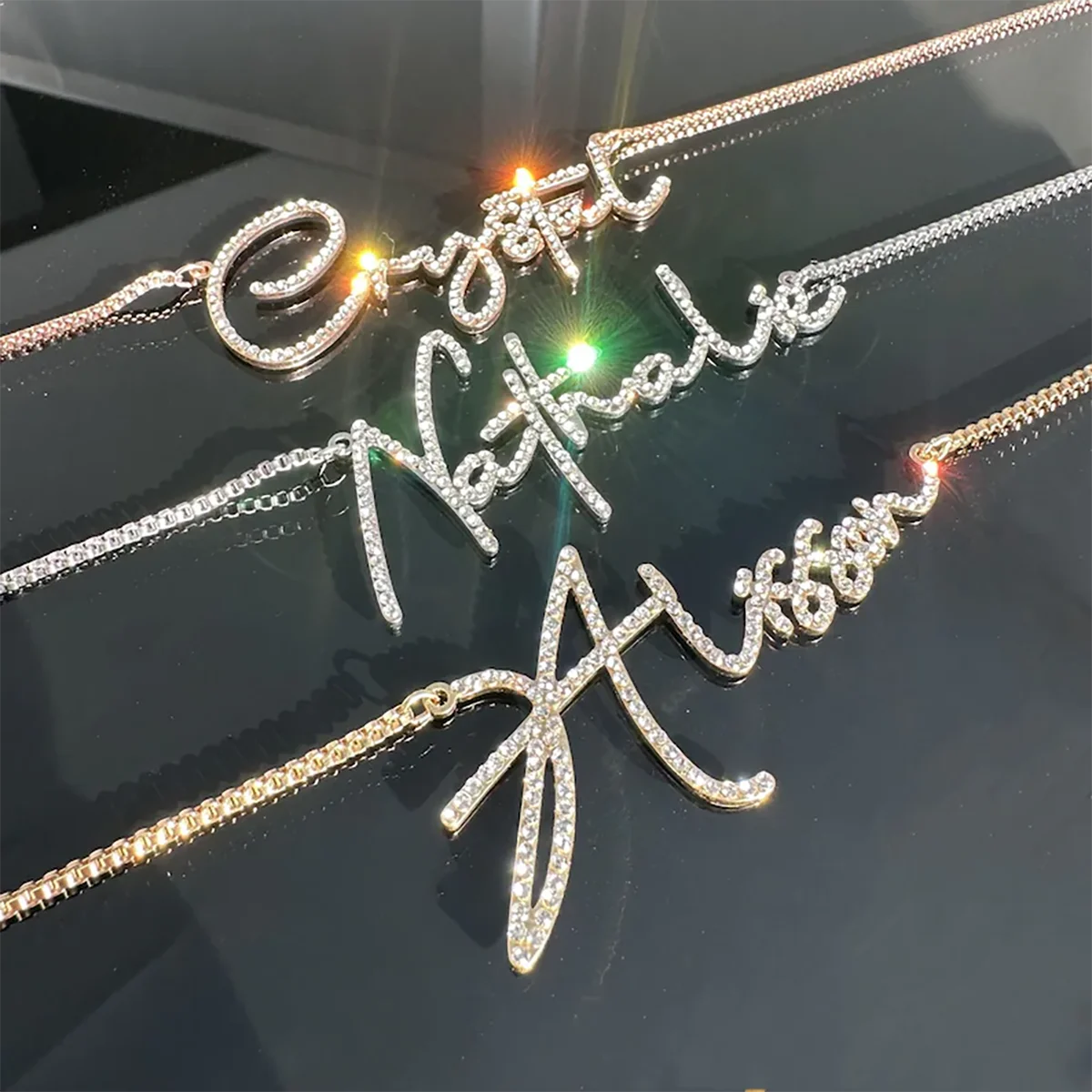 Personalized Crystal Diamond Nameplate Necklace For Women